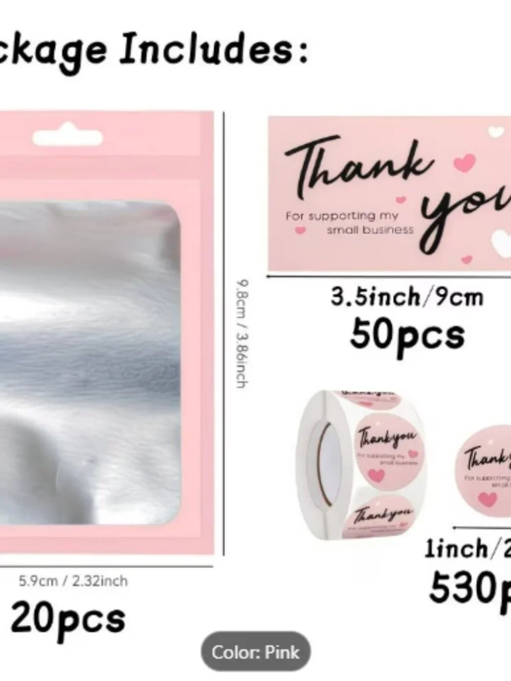 Thank You Cards and Stickers Set with Resealable Packaging Bags